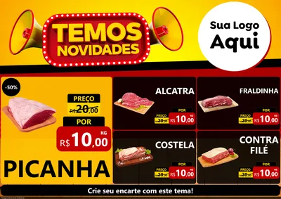 Modelo de Encarte para Encarte A4 Horizontal com o tema Temos Novidades para Açougue