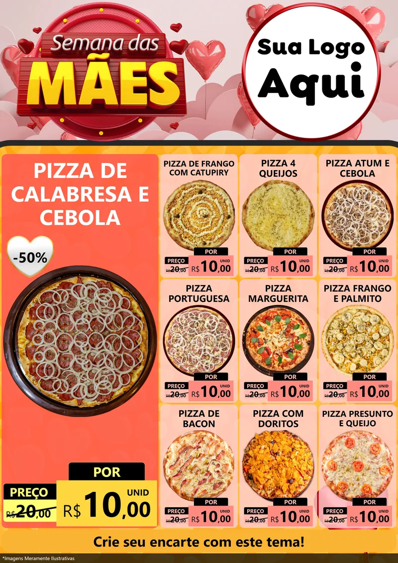 Modelo de Encarte para Encarte A4 Vertical com o tema Semana das Mães para Pizzaria