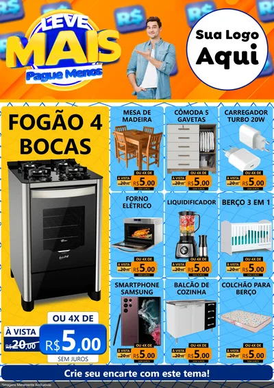 Modelo de Encarte para Encarte A4 Vertical com o tema Leve Mais, Pague Menos para Móveis e Eletro