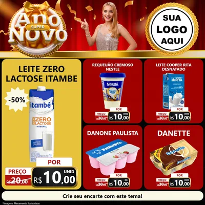 Modelo de Rede Social para Feed Facebook com o tema Super Ano Novo para Frios e Laticínios