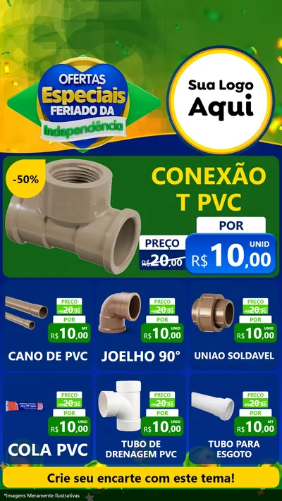 Modelo de Rede Social para Stories com o tema Ofertas Especiais Feriado da Independência para Tubos e conexões