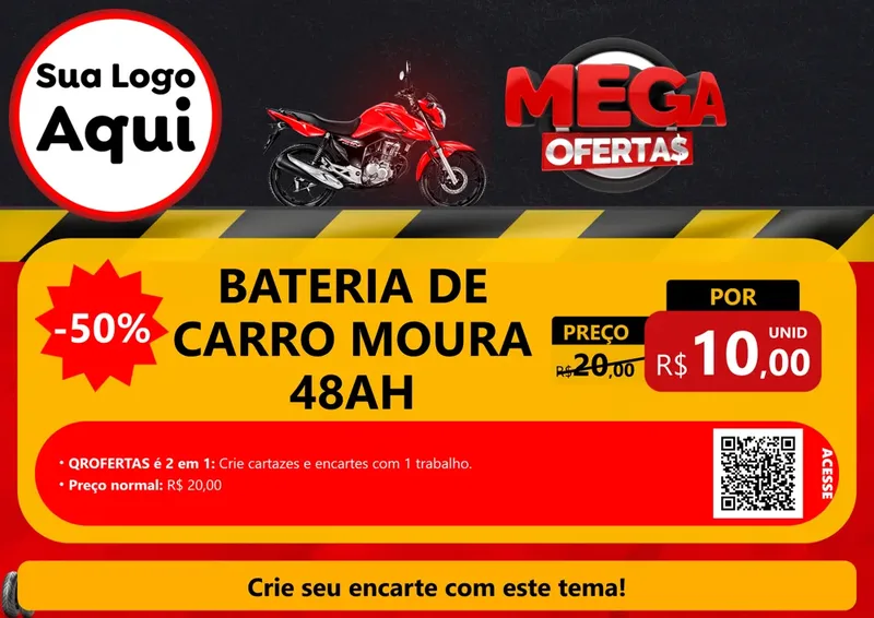 Modelo de Cartaz para Cartaz A4 Horizontal com o tema Mega Ofertas - Motopeças para Baterias Elétricas