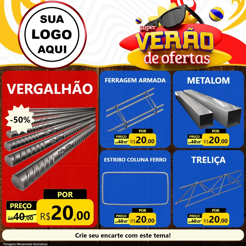 Modelo de Rede Social para Feed Facebook com o tema Super Verão de Ofertas para Ferragens