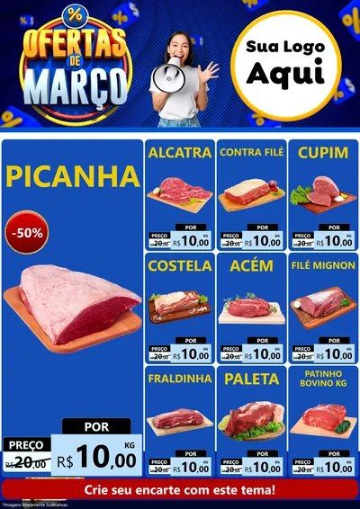 Modelo de Encarte para Encarte A4 Vertical com o tema Ofertas de Março para Açougue