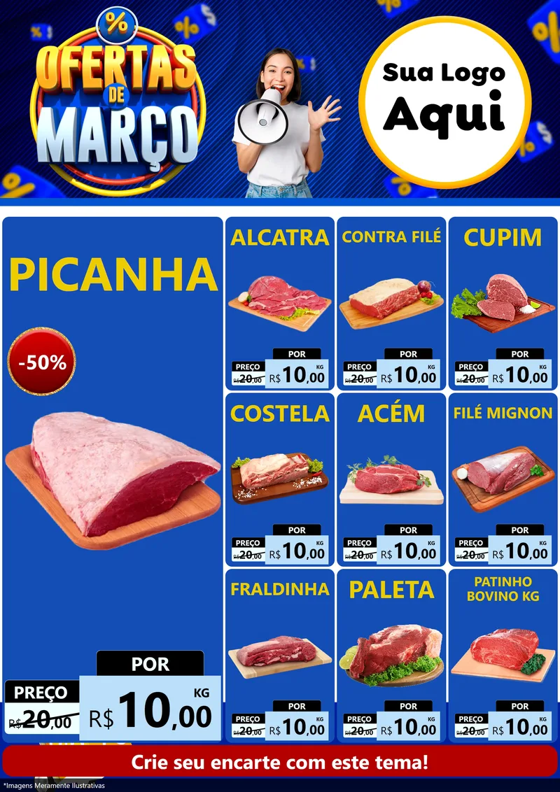 Modelo de Encarte para Encarte A4 Vertical com o tema Ofertas de Março para Açougue
