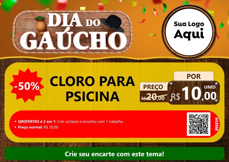 Modelo de Cartaz para Cartaz A4 Horizontal com o tema Dia do Gaúcho para Produtos para Piscina