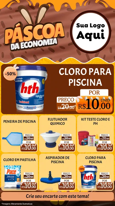 Modelo de Rede Social para Stories com o tema Páscoa da Economia para Produtos para Piscina