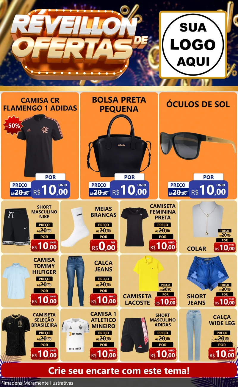 Modelo de Encarte para Encarte Grande com o tema Réveillon de Ofertas para Roupas e acessórios