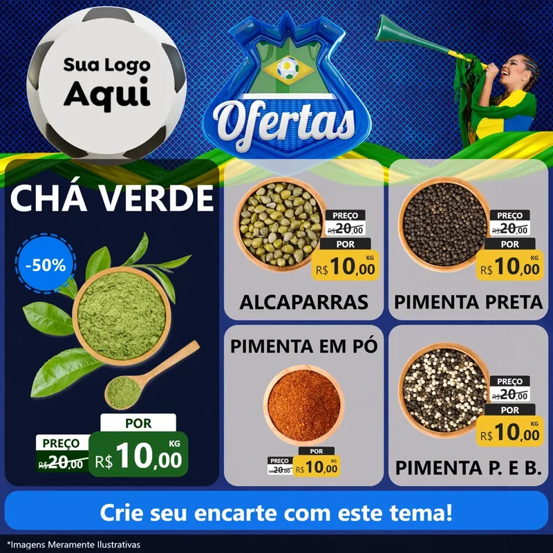 Modelo de Rede Social para Feed Facebook com o tema Ofertas (Futebol) para Produtos Naturais