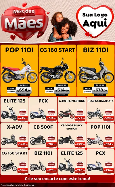 Modelo de Encarte para Encarte Grande com o tema Mês das Mães para Concessionaria de Motos