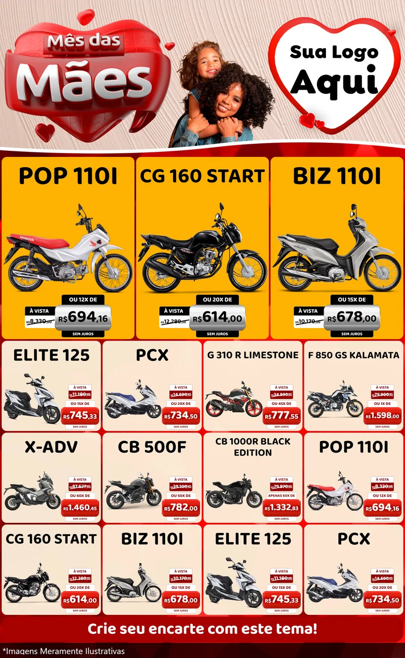 Modelo de Encarte para Encarte Grande com o tema Mês das Mães para Concessionaria de Motos