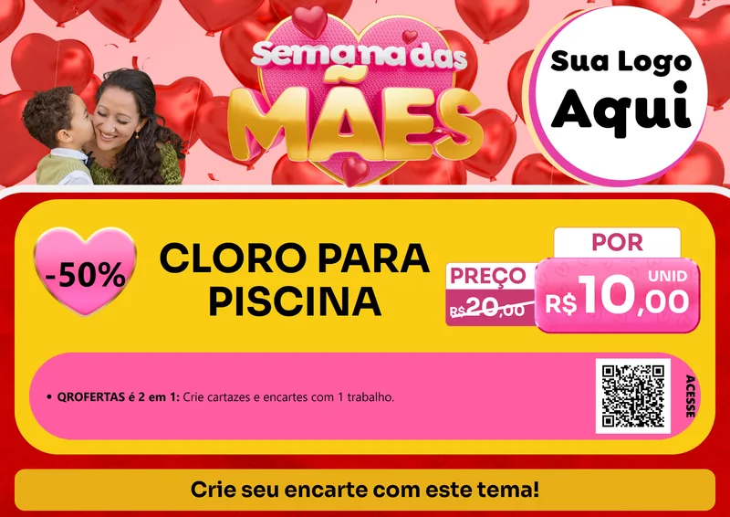 Modelo de Cartaz para Cartaz A4 Horizontal com o tema Semana Das Mães para Produtos para Piscina