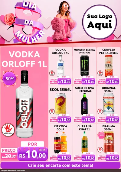 Modelo de Encarte para Encarte A4 Vertical com o tema Dia da Mulher para Distribuidora de bebidas