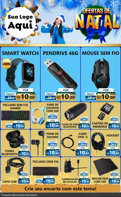 Modelo de Encarte para Encarte Grande com o tema Ofertas de Natal para Informática