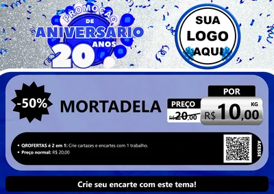 Modelo de Cartaz para Cartaz A4 Horizontal com o tema Promoção de Aniversário - 20 Anos para Frios e Laticínios