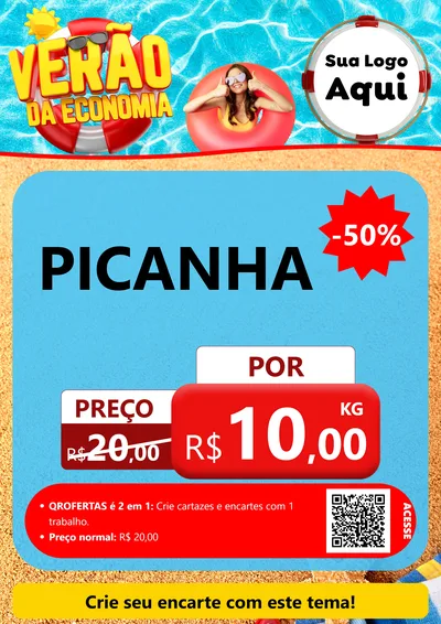 Modelo de Cartaz para Cartaz A4 Vertical com o tema Verão da Economia para Açougue
