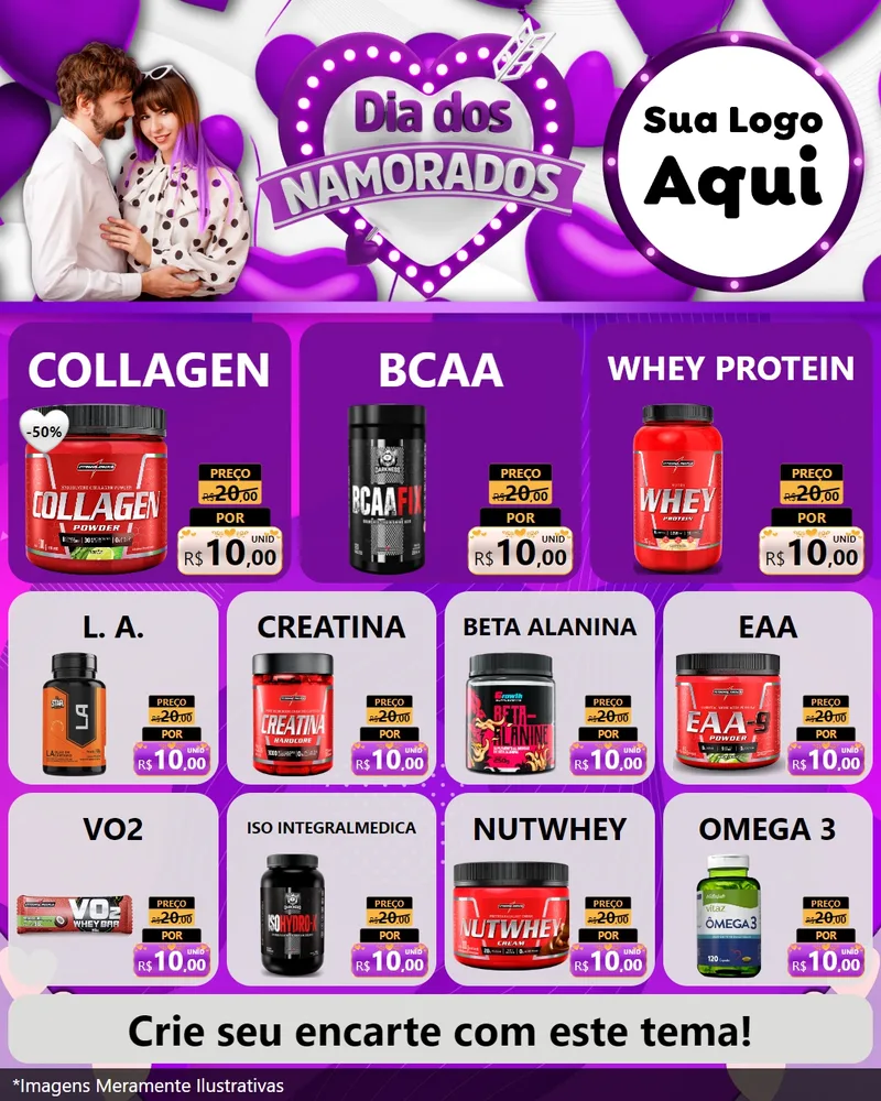 Modelo de Rede Social para Feed Instagram com o tema Dia dos Namorados para Suplementos alimentares