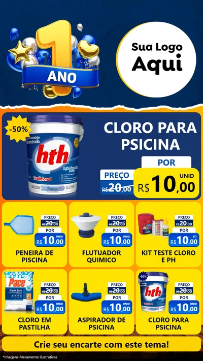 Modelo de Rede Social para Stories com o tema Um Ano de Aniversário para Produtos para Piscina