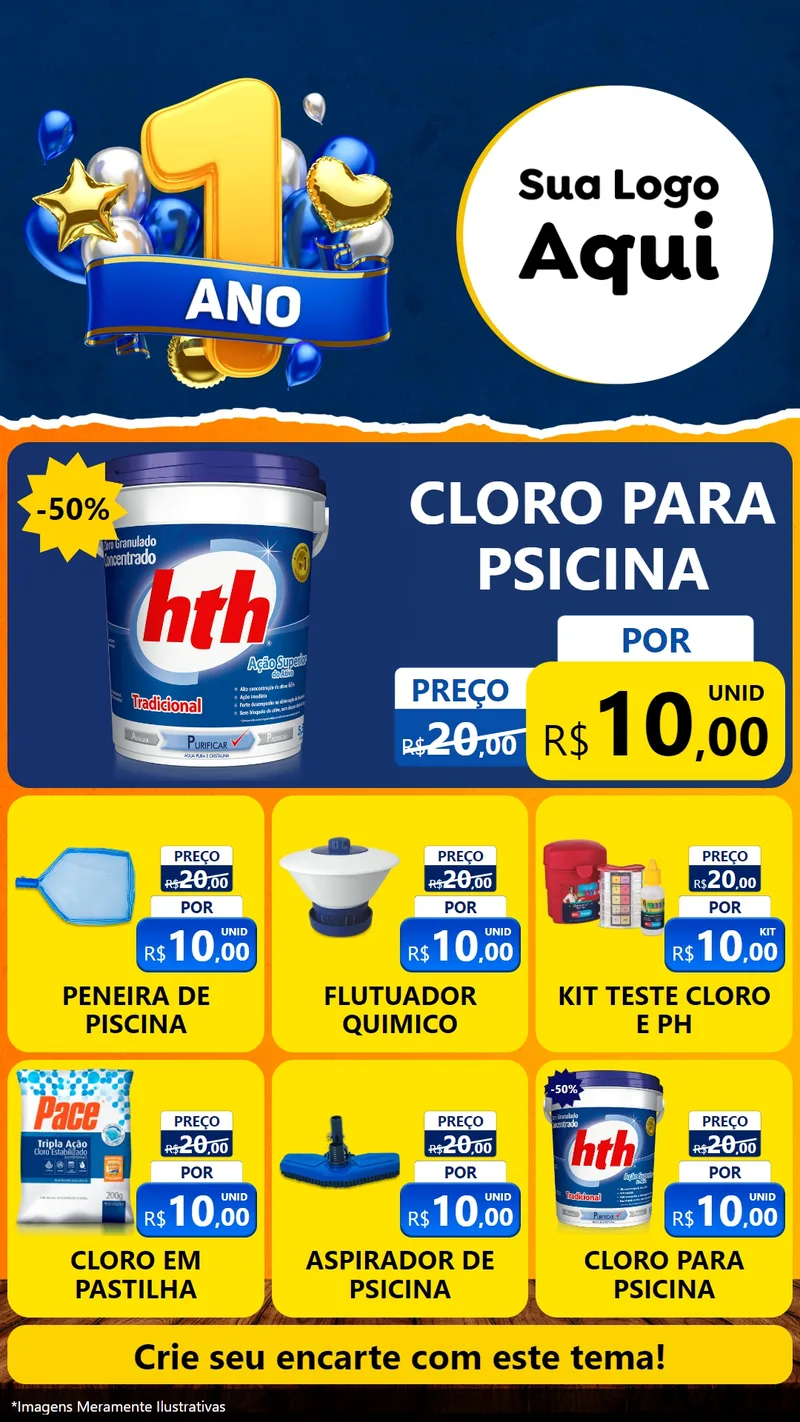 Modelo de Rede Social para Stories com o tema Um Ano de Aniversário para Produtos para Piscina