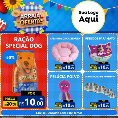 Modelo de Rede Social para Feed Facebook com o tema Arraiá de Ofertas para Pet Shop