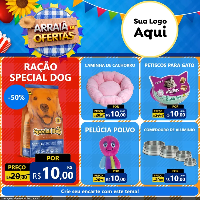 Modelo de Rede Social para Feed Facebook com o tema Arraiá de Ofertas para Pet Shop