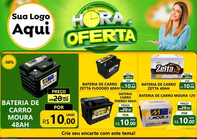Modelo de Encarte para Encarte A4 Horizontal com o tema Hora da Oferta para Baterias Elétricas