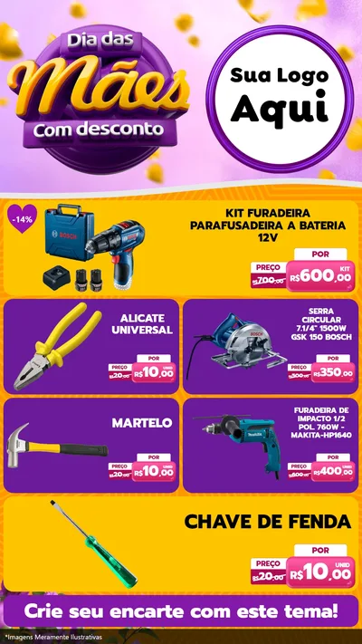 Modelo de TV para TV Vertical com o tema Dia das Mães com Desconto para Maquinas e Ferramentas