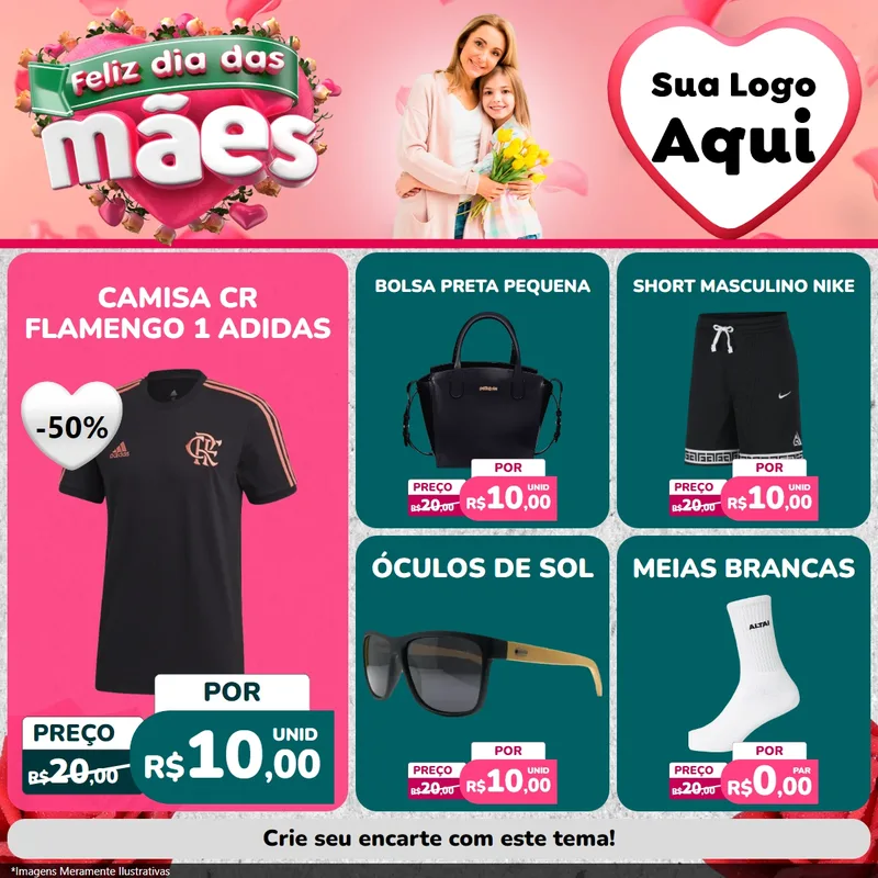 Modelo de Rede Social para Feed Facebook com o tema Feliz Dia das Mães para Roupas e acessórios