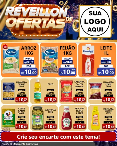 Modelo de Rede Social para Feed Instagram com o tema Réveillon de Ofertas para Supermercado