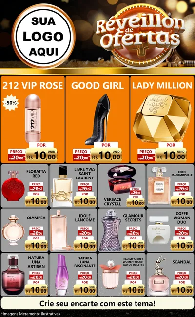 Modelo de Encarte para Encarte Grande com o tema Réveillon de Ofertas para Perfumes