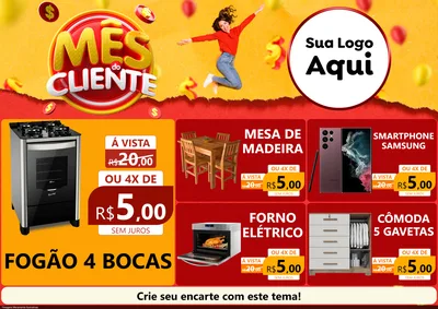 Modelo de Encarte para Encarte A4 Horizontal com o tema Mês do Cliente para Móveis e Eletro