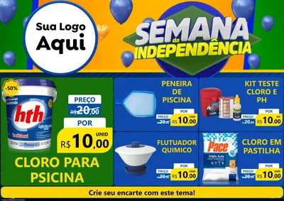 Modelo de Encarte para Encarte A4 Horizontal com o tema Semana da Independência para Produtos para Piscina