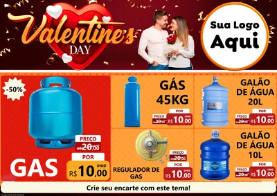 Modelo de Encarte para Encarte A4 Horizontal com o tema Valentine's Day para Água e gás