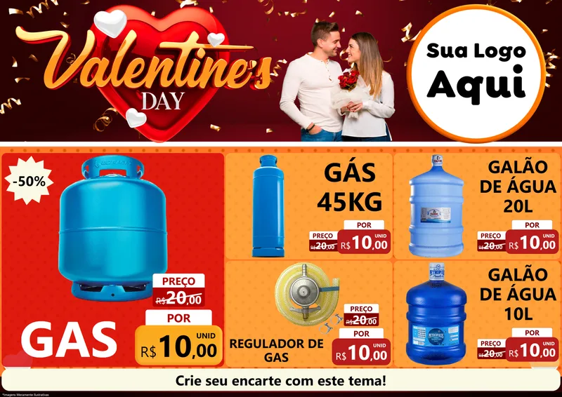 Modelo de Encarte para Encarte A4 Horizontal com o tema Valentine's Day para Água e gás