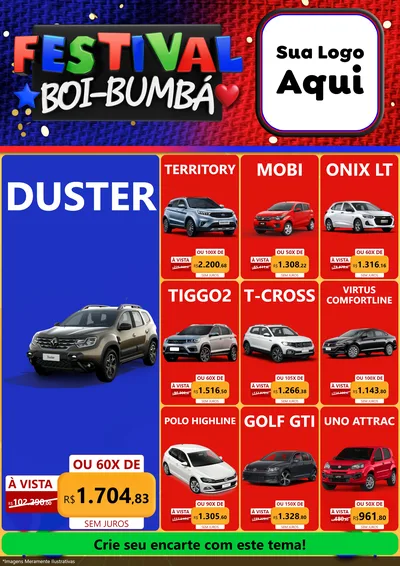 Modelo de Encarte para Encarte A4 Vertical com o tema Festival Boi-Bumbá para Concessionaria de Carros