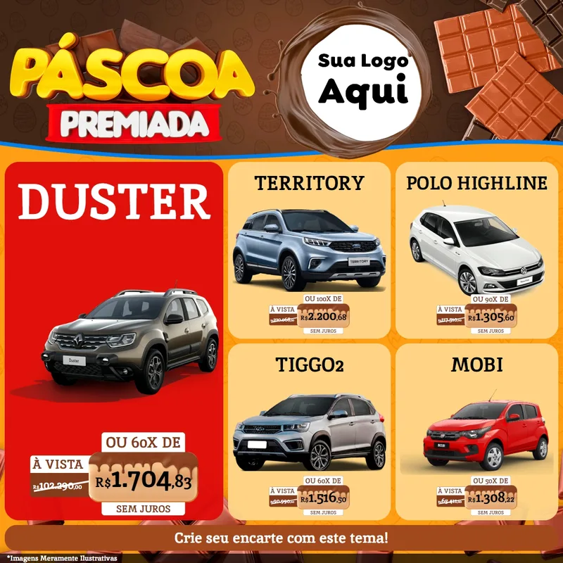 Modelo de Rede Social para Feed Facebook com o tema Páscoa Premiada para Concessionaria de Carros