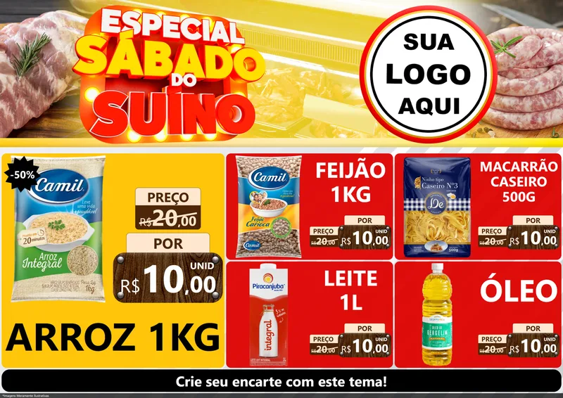 Modelo de Encarte para Encarte A4 Horizontal com o tema Especial Sábado do Suíno para Supermercado