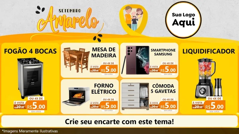 Modelo de TV para TV Horizontal com o tema Setembro Amarelo para Móveis e Eletro