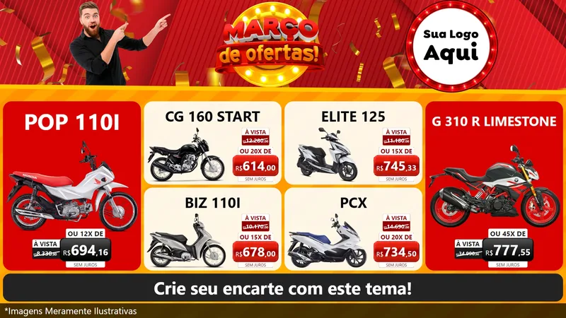 Modelo de TV para TV Horizontal com o tema Março de Ofertas! para Concessionaria de Motos