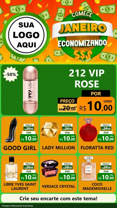 Modelo de Rede Social para Stories com o tema Comece Janeiro Economizando para Perfumes