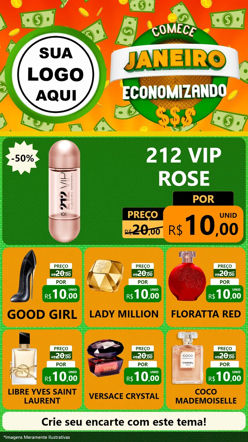 Modelo de Rede Social para Stories com o tema Comece Janeiro Economizando para Perfumes