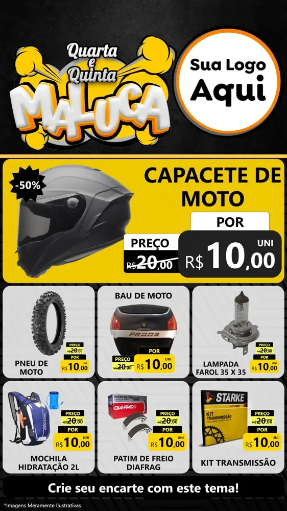 Modelo de Rede Social para Stories com o tema Quarta e Quinta Maluca para Moto peças