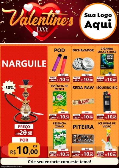 Modelo de Encarte para Encarte A4 Vertical com o tema Valentine's Day para Tabacaria
