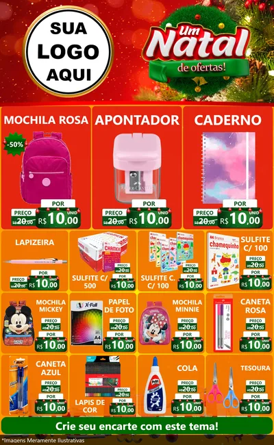 Modelo de Encarte para Encarte Grande com o tema Um Natal de Ofertas para Papelaria