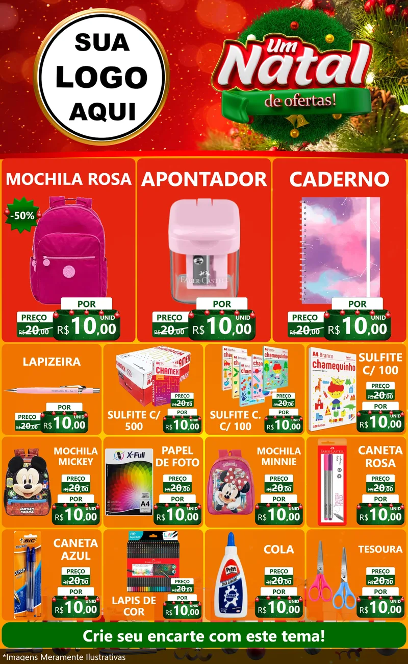 Modelo de Encarte para Encarte Grande com o tema Um Natal de Ofertas para Papelaria