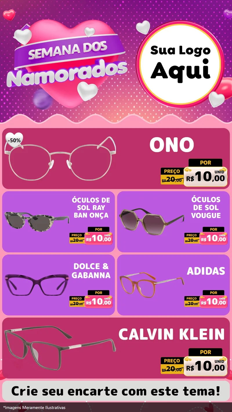 Modelo de TV para TV Vertical com o tema Semana dos Namorados para Óticas