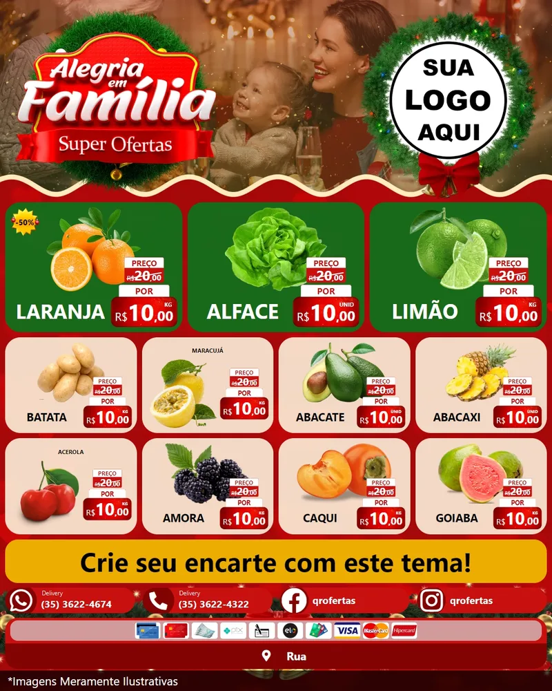 Modelo de Rede Social para Feed Instagram com o tema Alegria Em Família - Super Ofertas para Hortifrúti
