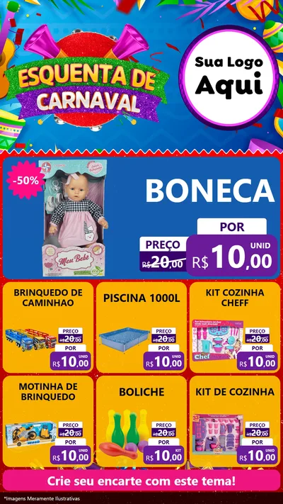 Modelo de Rede Social para Stories com o tema Esquenta de Carnaval para Brinquedos
