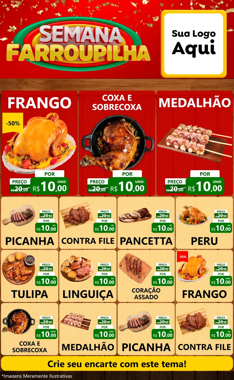Modelo de Encarte para Encarte Grande com o tema Semana Farroupilha para Assados