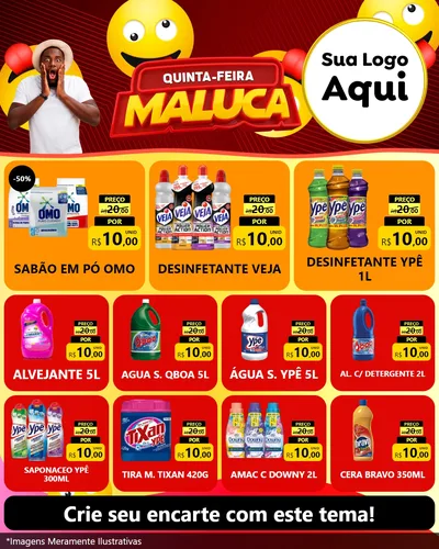 Modelo de Rede Social para Feed Instagram com o tema Quinta-feira Maluca para Produtos de Limpeza